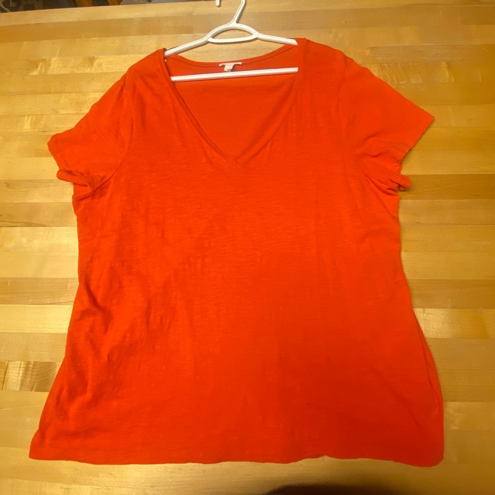 Eileen Fisher Orange V-neck T-shirt